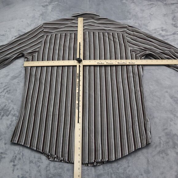 Perry Ellis Shirt Mens L Black Long Sleeve Striped Collared Casual Button Up - Picture 4 of 16